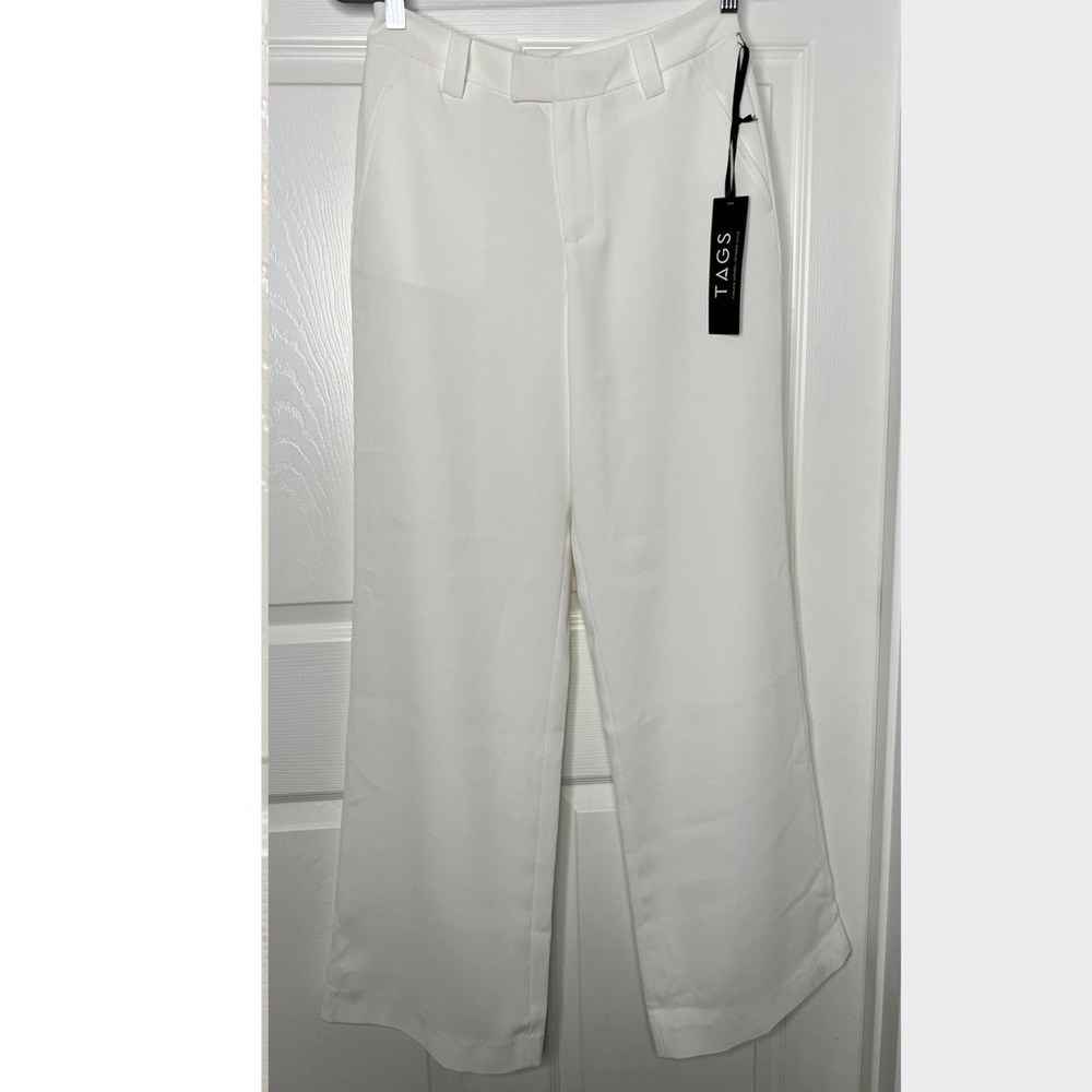 NWT Timeless Apparel Getaway Style Crepe White Trouser Pants Wide Sz XS